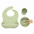 Factory Outlet Standard 100% Food Grade Silicone Suction Cup 5pcs Baby Cup Spoon Rice Bowl Feeding Tableware Set